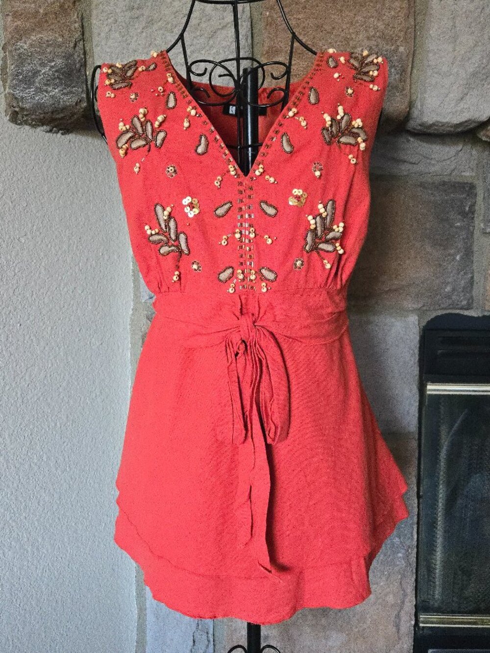 Carole Little Beaded Linen Top